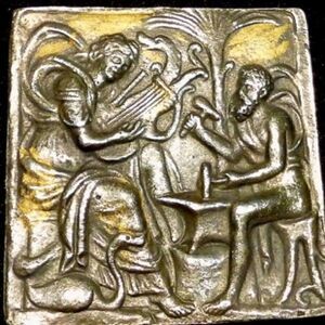 Alva Museum Reproduction Silver plated Musical Theme Repousse Pin 1.5" old stock